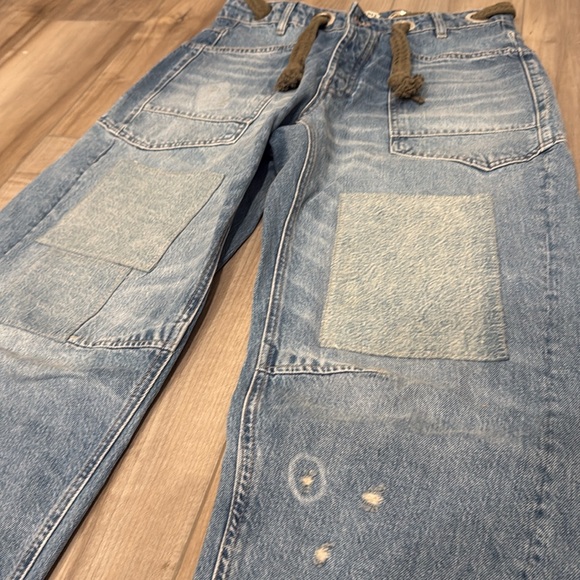Free People Moxie Barrel Leg Blue Patchwork Jeans - Picture 7 of 8